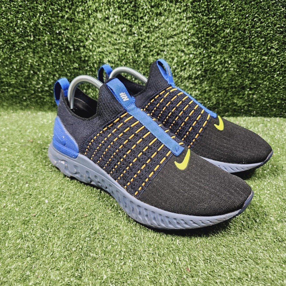 Nike React Phantom Run Flyknit 2 Black Volt Royal Blue DZ4849-001 Mens Size 8